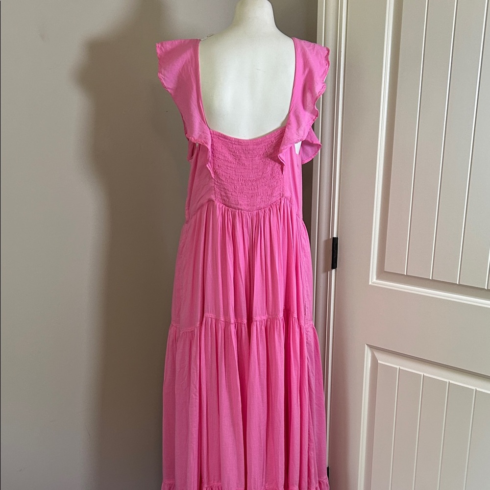 Anthropologie Pilcro Flutter Sleeve Tiered Dress Pink Maxi Button Front XL NEW - Picture 6 of 13